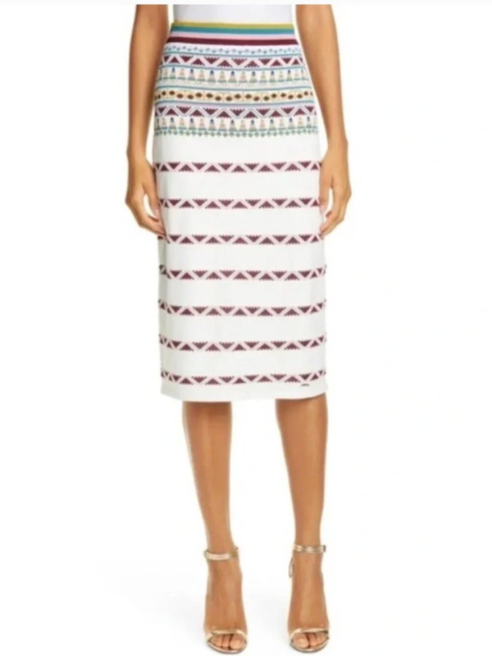 Ted Baker coari knit aztec geo print midi pencil skirt size 3 like new